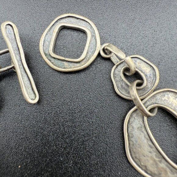 Artisan Sterling Silver Organic Link Bracelet 925 With Hammered Design And Toggl - Picture 2 of 8